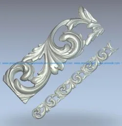 Baguette spiral leaf pattern wood carving file stl for Artcam and Aspire jdpaint free vector art 3d model download for CNC