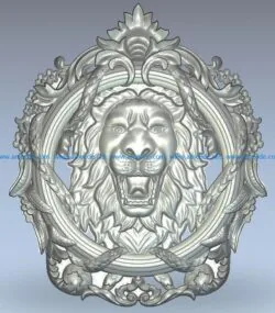 Cartouche lion wood carving file stl for Artcam and Aspire jdpaint free vector art 3d model download for CNC