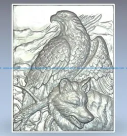 Eagle and wolf wood carving file stl for Artcam and Aspire jdpaint free vector art 3d model download for CNC