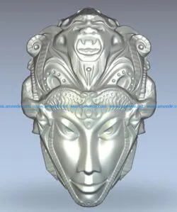 Mask number goddess wood carving file stl for Artcam and Aspire jdpaint free vector art 3d model download for CNC