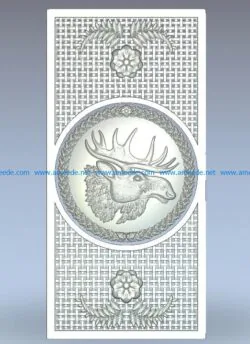 Panel carved Elk door wood carving file stl for Artcam and Aspire jdpaint free vector art 3d model download for CNC