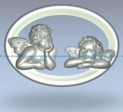 Two little angels wood carving file stl for Artcam and Aspire jdpaint free vector art 3d model download for CNC