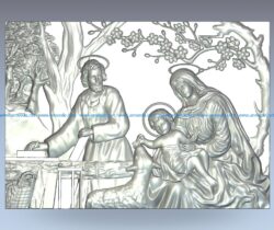 Mural Holy Family wood carving file stl for Artcam and Aspire jdpaint free vector art 3d model download for CNC