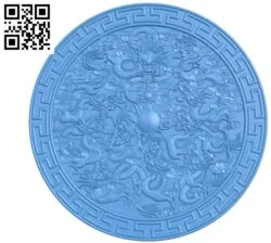 Round panel Dragons wood carving file stl for Artcam and Aspire jdpaint free vector art 3d model download for CNC