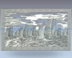 The boat departs at sunrise wood carving file stl for Artcam and Aspire jdpaint free vector art 3d model download for CNC