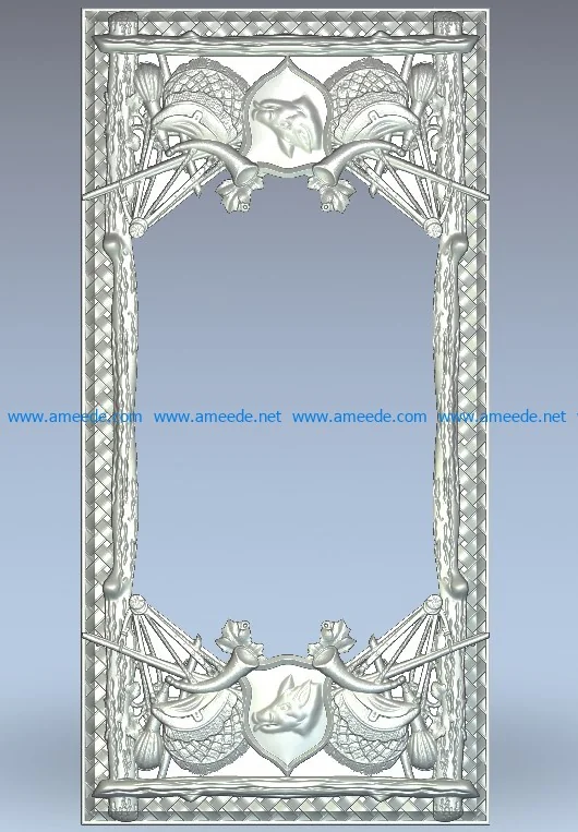 Wicker frame pattern with wild boars wood carving file stl for Artcam and Aspire jdpaint free vector art 3d model download for CNC