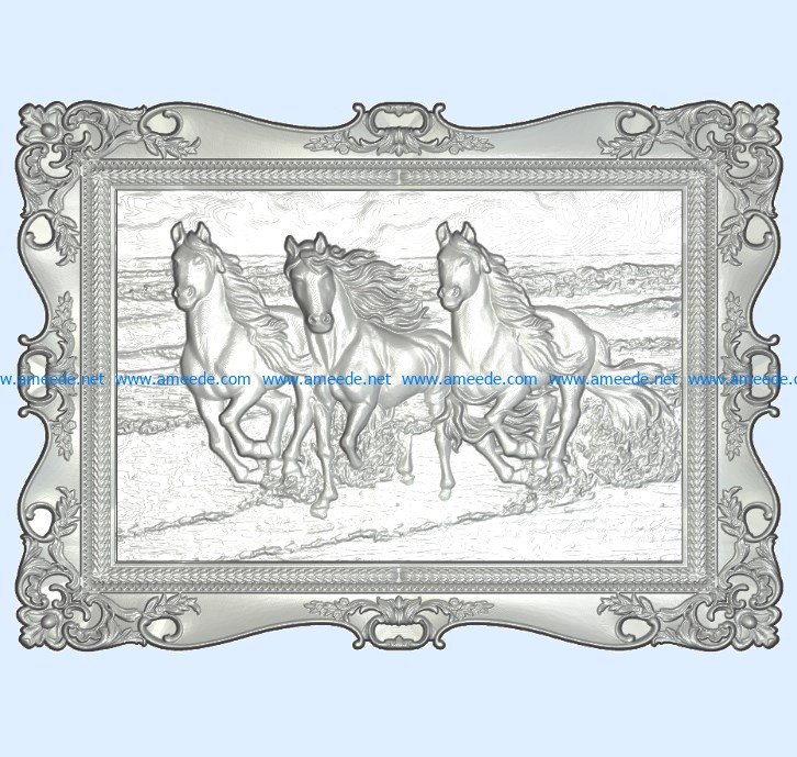 Picture of the three horses wood carving file stl for Artcam and Aspire jdpaint free vector art 3d model download for CNC