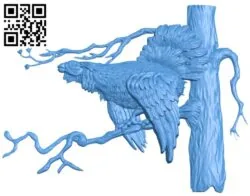 Picture wild chicken perched on a tree branch A004229 download free stl files 3d model for CNC wood carving