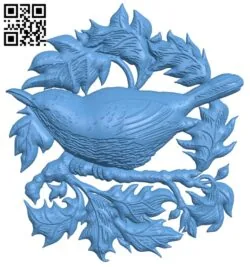 Picture of a bird on a branch T0004113 download free stl files 3d model for CNC wood carving