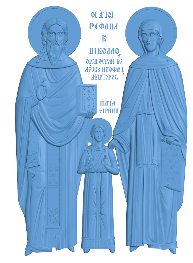 Icon of the Holy Great Martyrs Raphael Nicholas and Irina T0004966 download free stl files 3d model for CNC wood carving