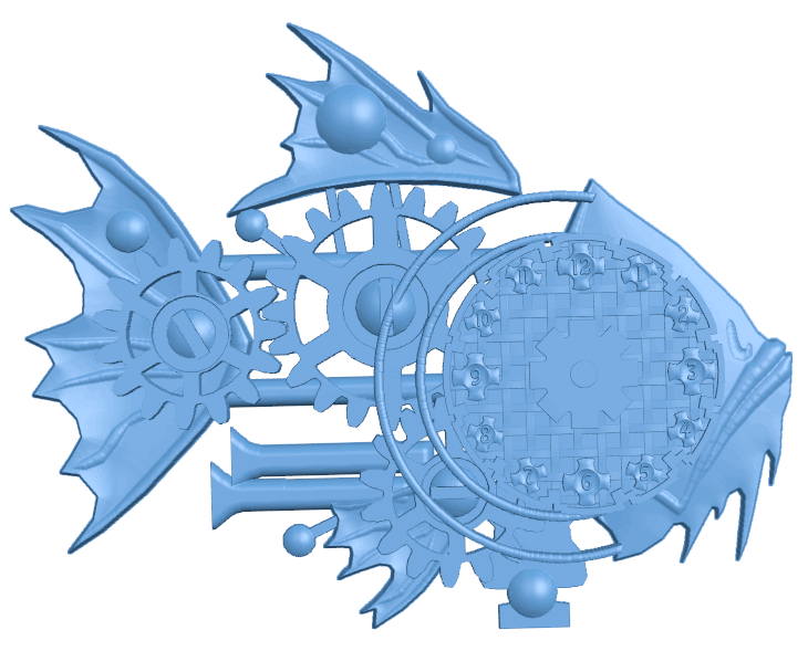 Mechanic fish wall clock T0004747 download free stl files 3d model for CNC wood carving