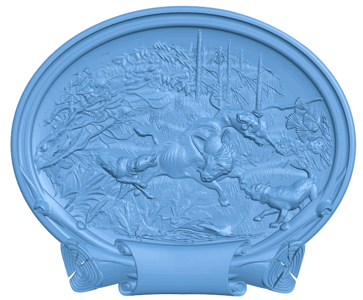 Picture of hunting dogs and wild boar T0005529 download free stl files 3d model for CNC wood carving