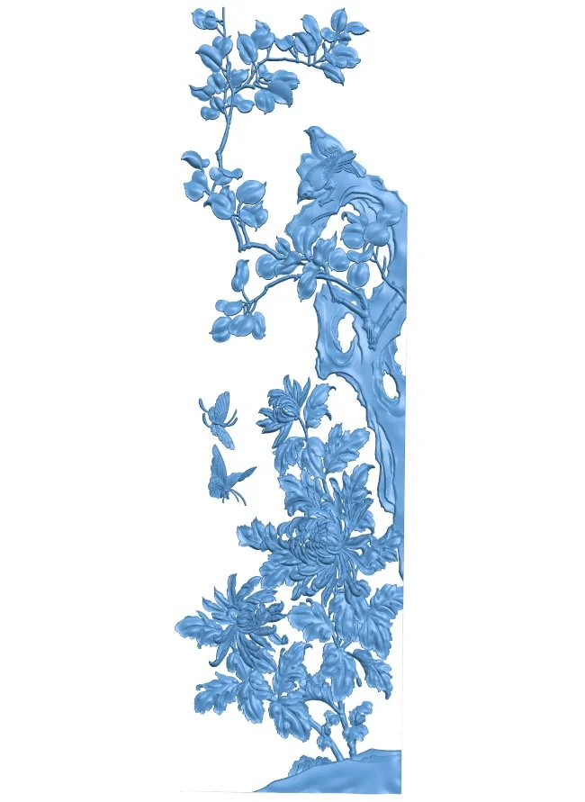 Painting of flowers and birds T0006552 download free stl files 3d model for CNC wood carving