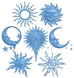 Sun and crescent moon pattern T0009139 download free stl files 3d model for CNC wood carving