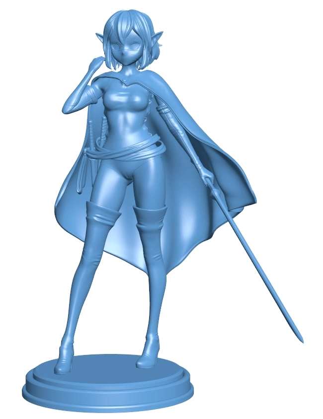 Female elf holding a sword on one hand B0012635 3d model file for 3d printer